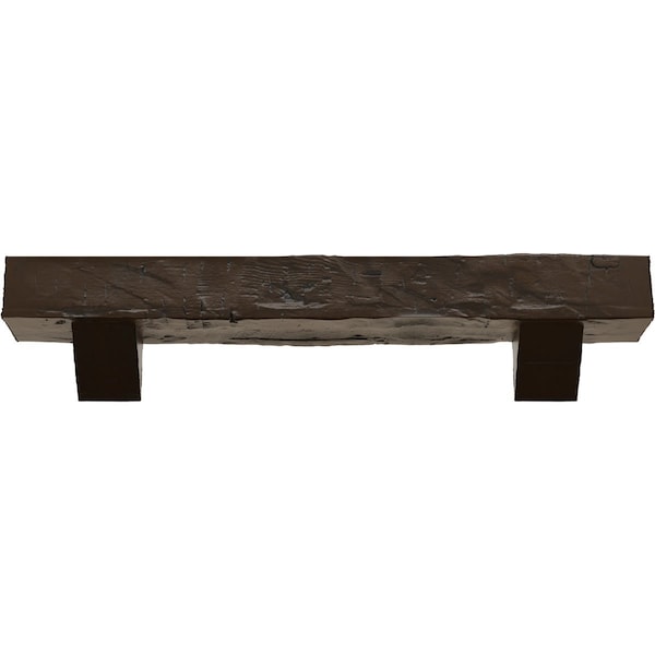 Hand Hewn Faux Wood Fireplace ManteL W/Breckinridge Corbels, Burnished Mahogany, 6H  X 6D X 48W